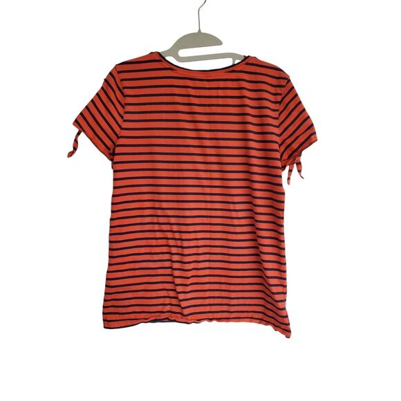 Women's Nautica Navy & Coral Stripe Tee w/ Cutout Tie Sleeves | Size Medium - Picture 2 of 6